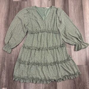 🪴JODIFL🪴Green Polka Dot Ruffle Dress
